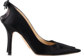 Jimmy Choo London Pre-owned Womens Back Bow Embellished Pumps in Black Satin - Size 37.5 EU/IT