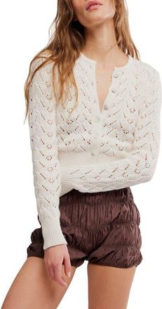 Free People Pretty in Cotton Pointelle Cardigan in Ivory at Nordstrom, Size X-Large