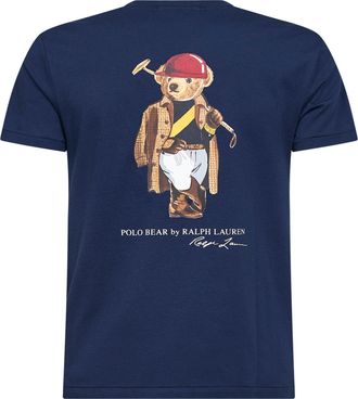 Polo Ralph Lauren Mens Navy Blue Polo Bear Custom Slim-Fit T-Shirt Cotton T-Shirts And Polos