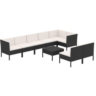 vidaXL 9 Pcs Garden Lounge Set Con Vime Pe Negro
