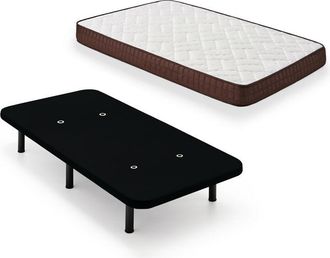 HOGAR 24 Cama Completa - Colch&oacute;n Viscobrown Doble Capa Viscosoft, Altura 15 Cm + Base Tapizada Negra + Patas De 32 Cm, 90x190 Cm