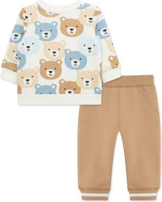 Little Me Bear Sweatshirt & Joggers Set in Tan at Nordstrom, Size 24M