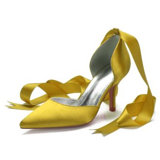 Miyoopark Women Shoes Heels for Wedding Closed Pointed Toe Evening Pumps Shoes M519 Yellow UK 7.5
