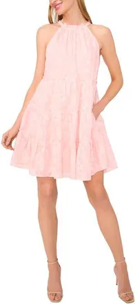 CeCe by Cynthia Steffe Floral Jacquard Tiered Minidress in Sugar Peach at Nordstrom, Size X-Large