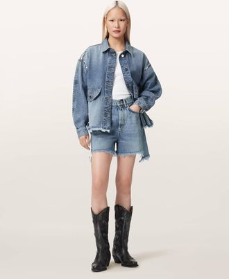 AllSaints Cotton/Lyocell Frankie Studded Denim Shorts, Size: 25