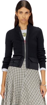 Diesel Ribbed cardigan with cargo pockets - Knitwear - Woman - Black