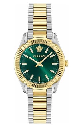 Versace Apodis Two-Tone Bracelet Watch, 34mm in Green/two Tone at Nordstrom