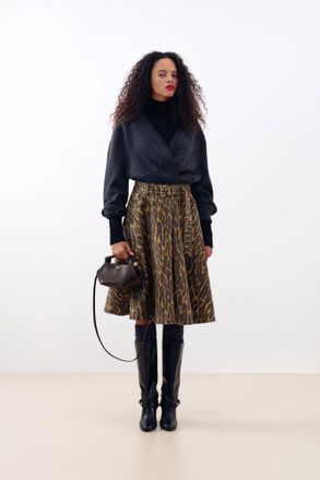 Ganni Green Leopard Denim Wrap Skirt - Size 34 Organic Cotton