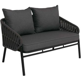 Hhg [NON UTILIZZATO] Panchina da giardino in alluminio HHG-220, divano da esterno, stoffa intrecciata Rope/tessuto (180 g/m&sup2;), antracite