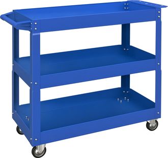 OEM Carro De Taller De Acero Con 3 Estantes De Almacenamiento Y Asa Lateral Carga 150 Kg 83x35,3x76 Cm Azul