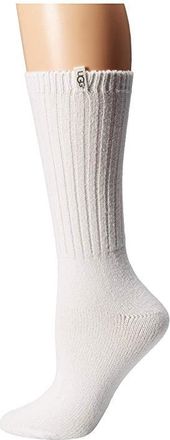 UGG Rib Knit Slouchy Crew Socks Womens Crew Cut Socks Shoes White, Polyester/Spandex