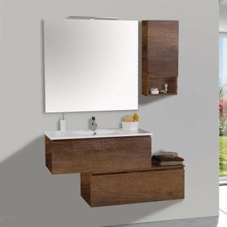 Mazzoni Mobile da Bagno Sospeso 100cm Pensile P18cm Mazzoni Boston 15 Noce Scuro Frassinato