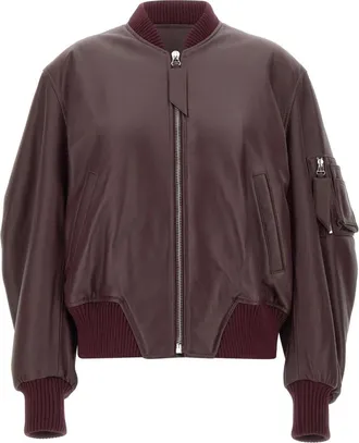 The Attico Leren Bomberjack - Dames - Leren en Su&egrave;de Jassen - Rood - XS - Leer - Jassen