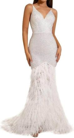 Portia & Scarlett V Neck Feathered Dress In Ivory
