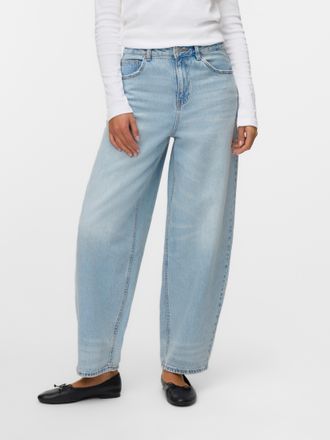 Vero Moda Mom-Jeans VERO MODA VMBILLIE HR BARREL ANK JEANS LI3146 NOOS, Damen, Gr. 28, L&auml;nge 34, light blau denim, Denim/Jeans, Obermaterial: 100% Baumwolle, un