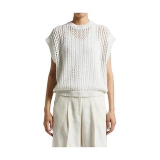 PESERICO Round-neck Knitwear, female, White, XS, Chaleco punto pailletes