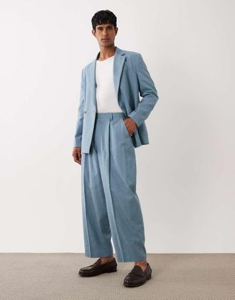 Asos Pantaloni da abito bombati in tessuto fiammato testurizzato blu-Verde