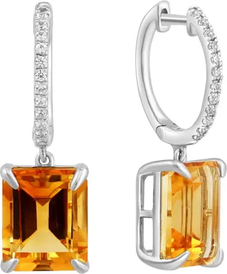 Effy 925 Sterling Silver Emerald Cut Citrine & White Sapphire Drop Earrings at Nordstrom