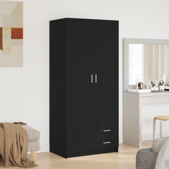 Berkfield Home Black Oak Wardrobe 80x52x180 cm Made of Engineered Wood | Size: 80 x 52 x 180 cm