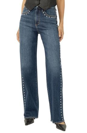 Silver Jeans Co Highly Desirable Studded Ultra High Waist Wide Leg Trouser Jeans in Pimlico at Nordstrom, Size 29 X 33