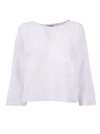 Kangra Cashmere Semi Sheer Sequined Embroidered Top