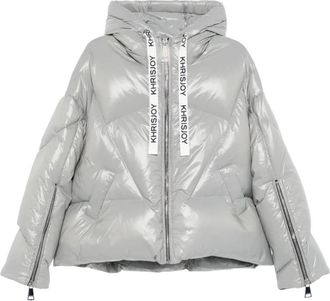 Khrisjoy Glanzende Zilver Puffer Donsjas - Dames - Gewatteerde jassen - Grijs - S - Nylon - Jassen