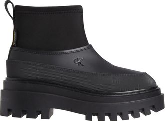 Calvin Klein Black Chunky Flatform Textured Upper Grip Sole Ankle Boots