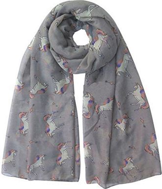 World of Shawls Unicorn Animal Print Womens Scarf Oversized (Silver)