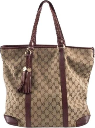 Gucci Pre-owned Tote Bags, female, Beige, Size: ONE SIZE Pre-owned Vintage GG Canvas Tote Bag