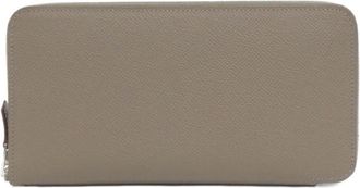 Herm&egrave;s Cassis Etoupe Gray Vert Epsom Leather Silk Long Wallet (Bi-Fold) (Pre-Owned)