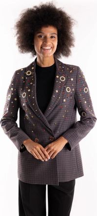 5 Progress Multicolor geruite blazer met dierenprint voering - Dames - Blazers - Veelkleurig - M - Polyester - Jassen