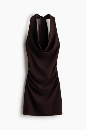 H&M Drapiertes Neckholder-Kleid - Dunkelbraun