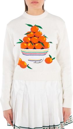 Casablanca Ladies White Patterned Intarsia-Knit Cotton Jumper, Size Small