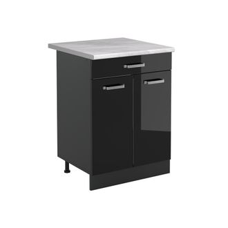 Vicco Mueble Bajo De Cocina R-line, Negro Brillo Intenso/antracita, 60 Cm Con Caj&oacute;n Encimera M&aacute;rmol, Vicco