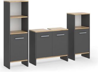Vicco Set di mobili da bagno Karli, Antracite/quercia dorata, 3 pezzi