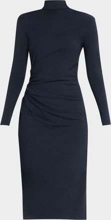 Brunello Cucinelli Synched-Waist Wool Jersey Long-Sleeve Midi Dress
