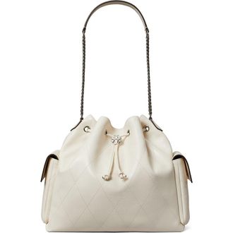 Tory Burch Large Charlie Quilted Leather Drawstring Shoulder Bag in Light Cream at Nordstrom