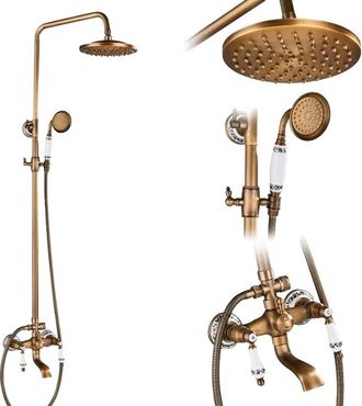 OEM Kit De Ducha De Lat&oacute;n Antiguo, Dise&ntilde;o De Doble Manija, Funci&oacute;n De Altura Ajustable, Lat&oacute;n Antiguo E