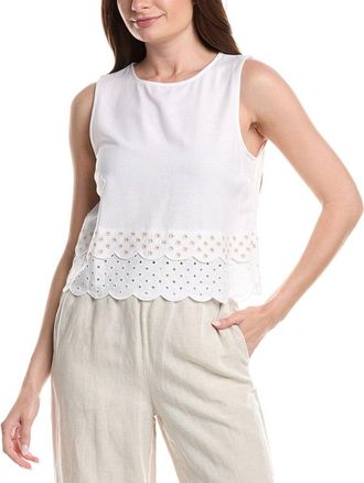 Ellen Tracy Linen-Blend Embroidered Top