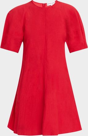 Apiece Apart Bettina Topstitched Puff-Sleeve Mini Dress