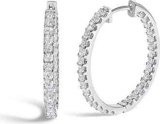 House of Brilliance 14K White Gold 3.00 Cttw Princess Diamond Inside Out Elongated Hoop Earrings at Nordstrom