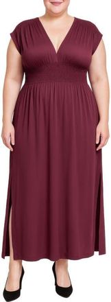 Standards & Practices V-Neck Smocked Waist Midi Dress in Burgundy at Nordstrom, Size 1X