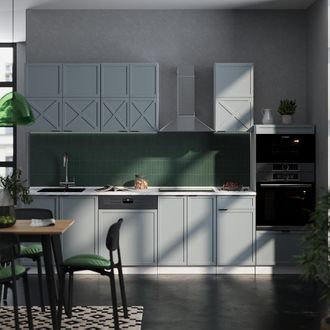 Vicco Mueble De Cocina Fame-line, Azul Claro-gris-blanco, 300 Cm Con Armario Alto, Sin Encimera, Vicco