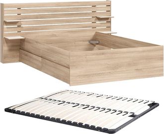 Vente-Unique Cama 160 x 200 cm con 4 cajones - Color: Natural + Somier - TENALIA II