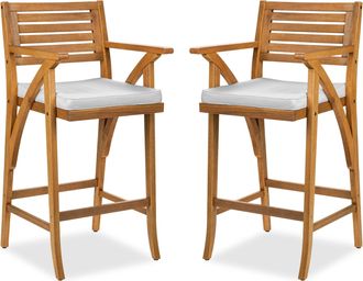 Best Choice Products Set of 2 Outdoor Acacia Wood Bar Stools Bar Chairs w/ Weather-Resistant Cushions - Black
