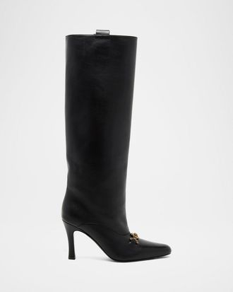 Versace 90mm La Medusa Leather Knee-High Boots
