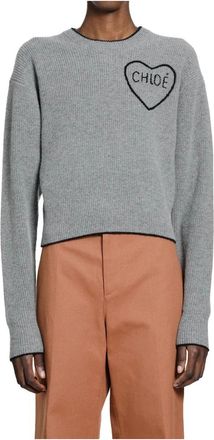 Chlo&eacute; Truien & Vesten, Dames, Grijs, S, Wol, Wool Knit Cropped Sweater