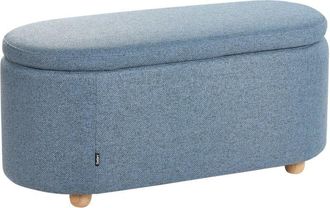 Beliani Storage Bench Blue Fabric Water-repellent Finish Upholstered Ottoman with Storage Hallway Seat HAYWARD
