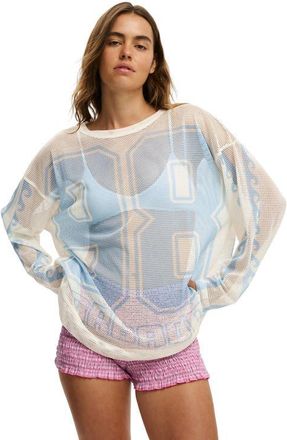 Cotton On Womens The Long Sleeve Mesh Graphic Tee in 98 Barbados Gardenia at Nordstrom, Size Small