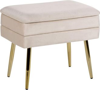 Beliani Banco con almacenaje dormitorio sala de estar tapicería de terciopelo patas doradas beige claro Odessa